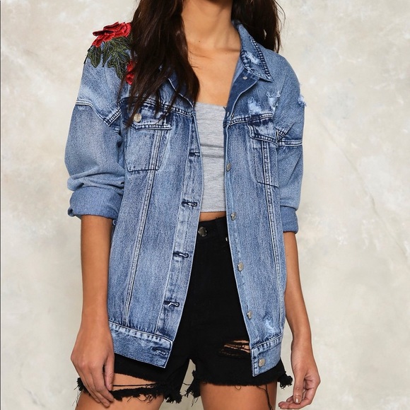 Nasty Gal Jackets & Blazers - Oversized Embroidered Denim Jacket